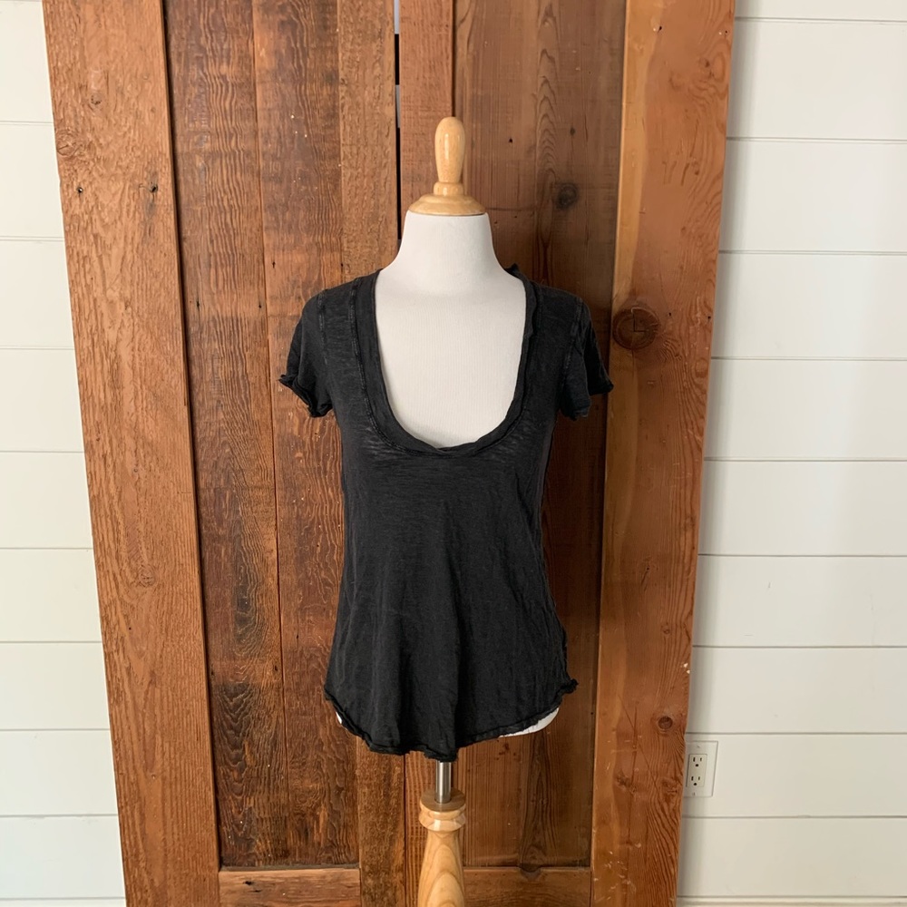 Free People Vintage Slub Scoop Neck T-Shirt Gray/Black S